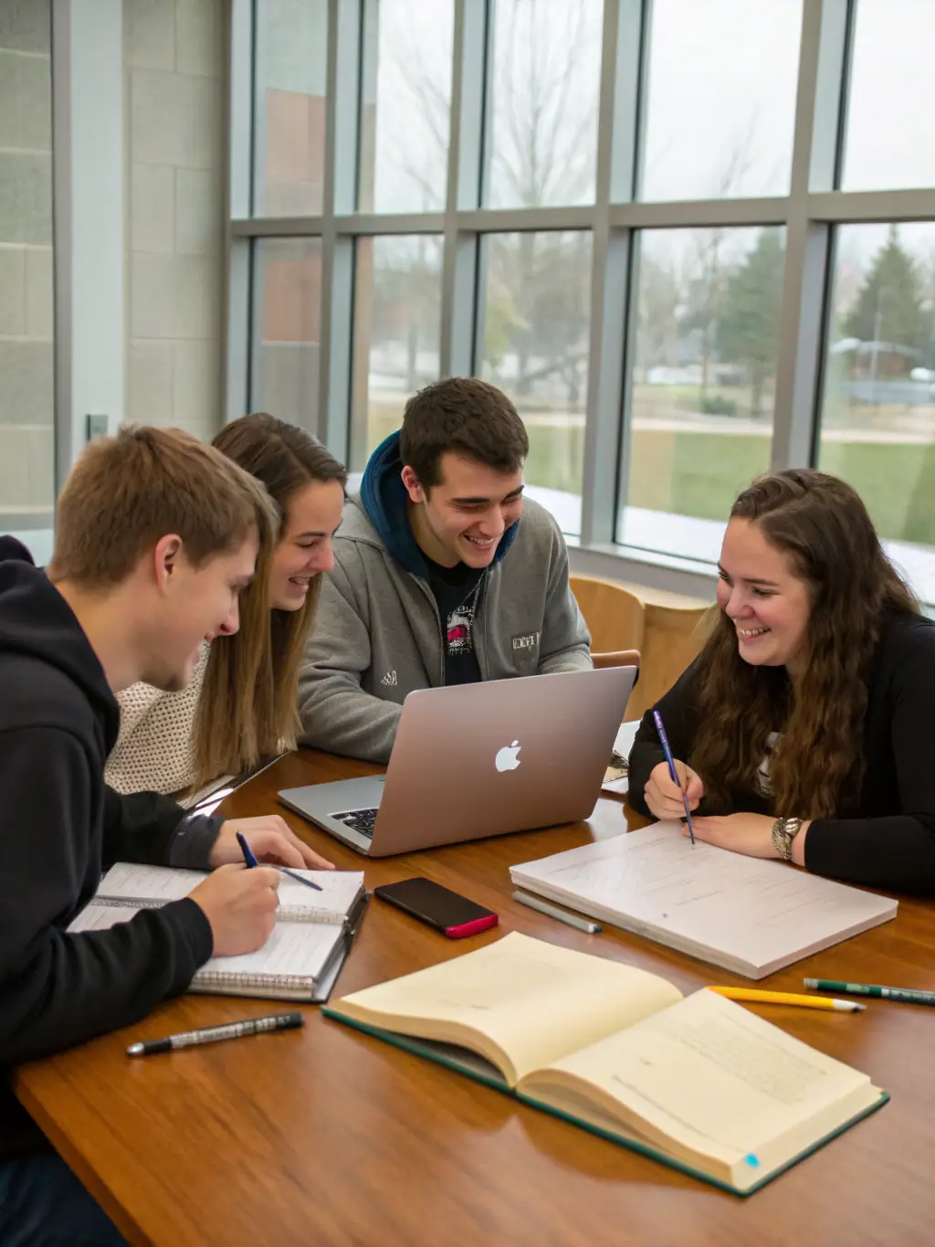 A team of participants gathered around a table, studying maps and planning routes for the 4L Trophy rally, with laptops and navigational tools visible. The atmosphere is collaborative and focused.