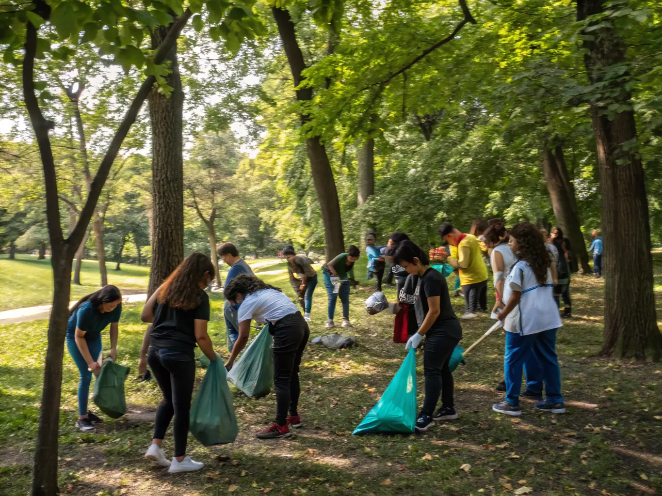 A vibrant image of 4L EXPRESS members engaging in a community service project, such as cleaning up a local park or volunteering at a charity event.